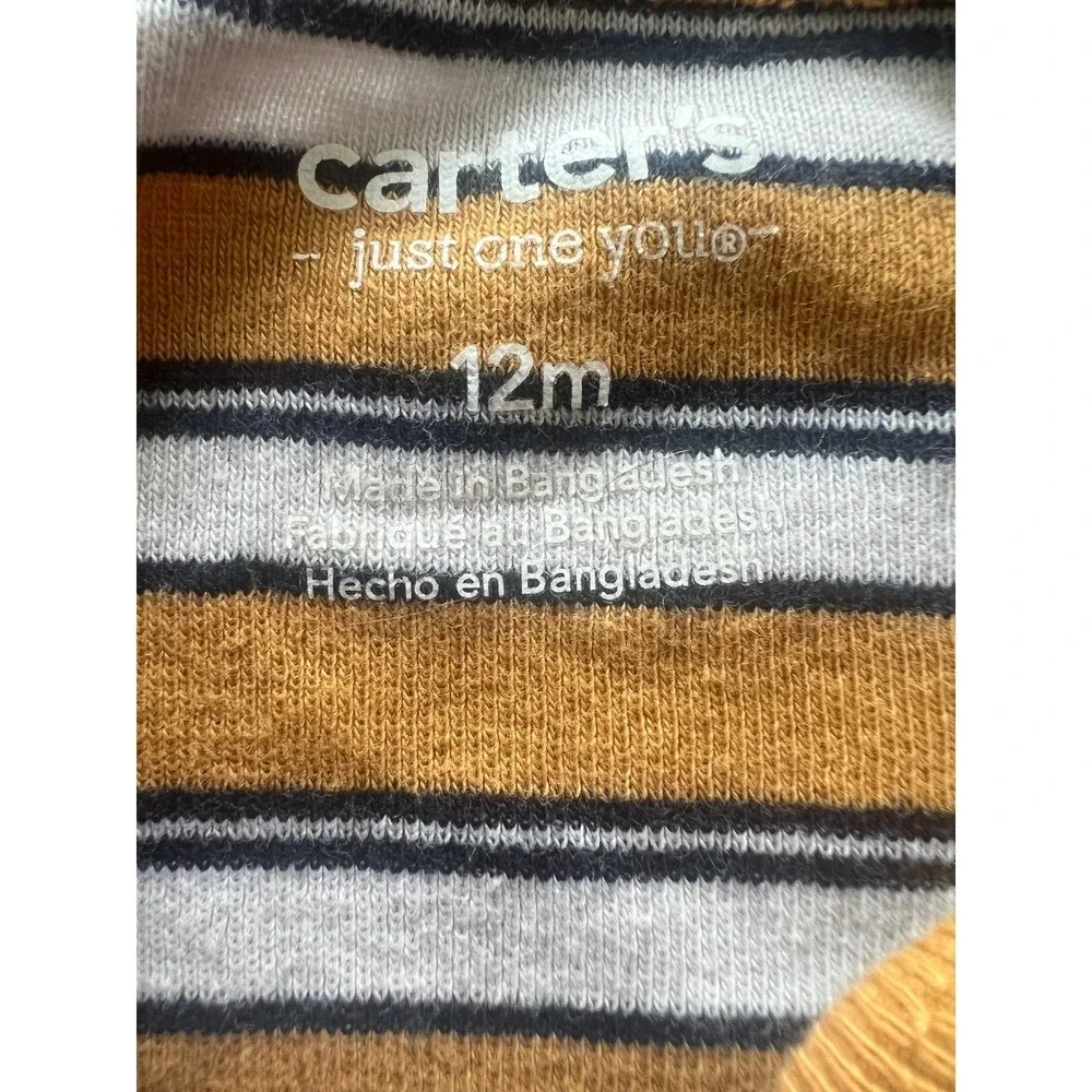 Carters Just One You Baby Mustard Yellow Striped Long Sleeve Bodysuit 12M (0953)